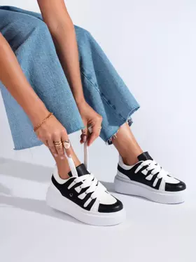 Czarno-białe sneakersy damskie na grubej podeszwie