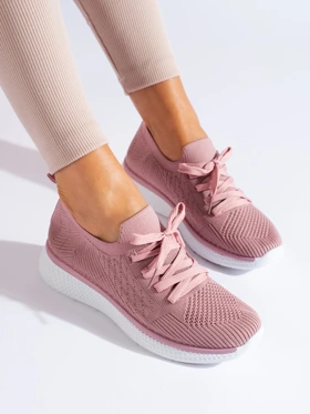 Różowe buty sportowe damskie  sznurowane